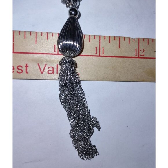 Vintage Necklace Multi Strand Silver Tone Chain 20" tassel pendant bulb - Picture 7 of 10